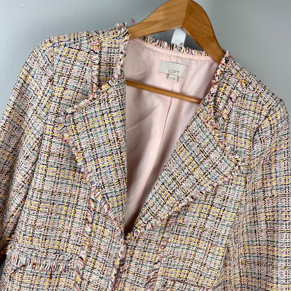 Ann Taylor LOFT Tweed Blazer Jacket Womens 0 Peach Yellow‎ Woven Preppy Career
